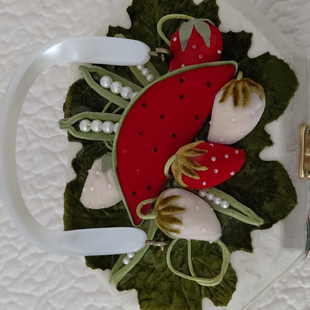 Vintage Handcrafted Strawberry Decoupage Decorative Purse with Velvet Fruit - Picture 2 of 7